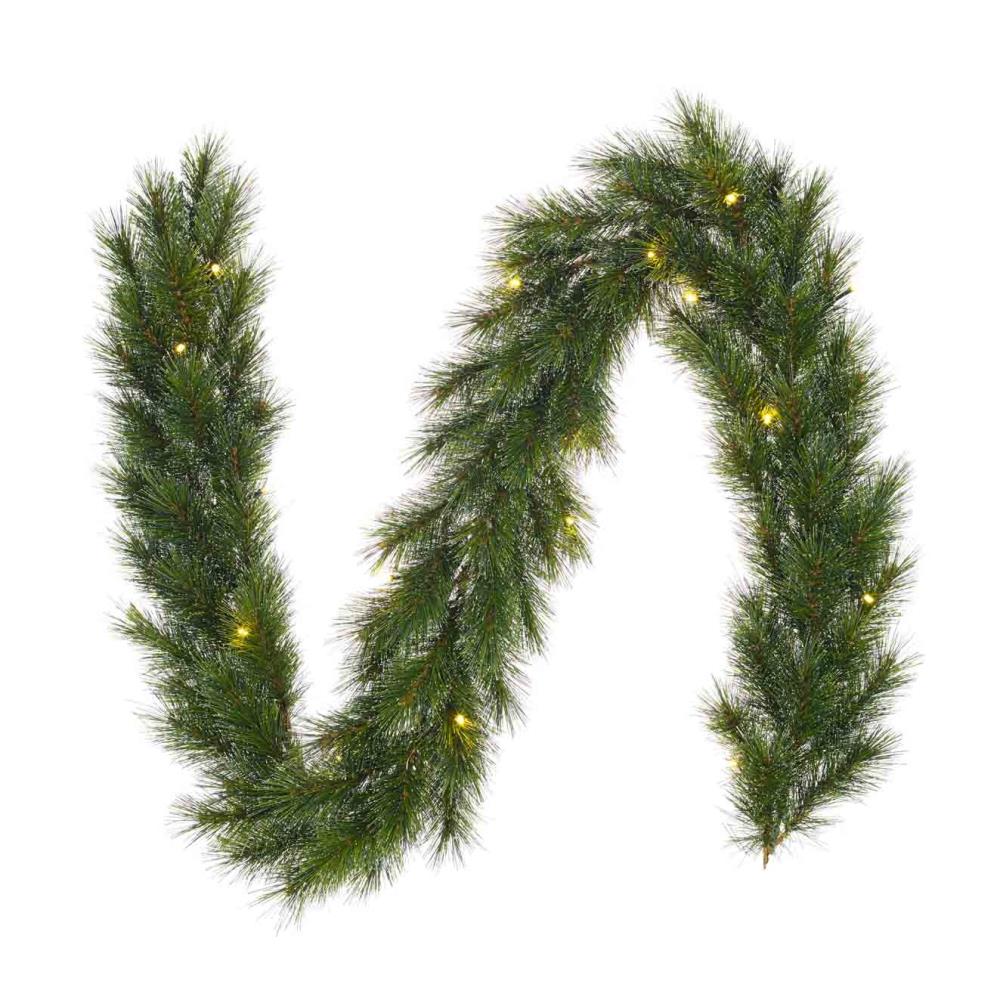 Glendon kerstguirlande | groen met bevroren details & LED lampjes | 270cm