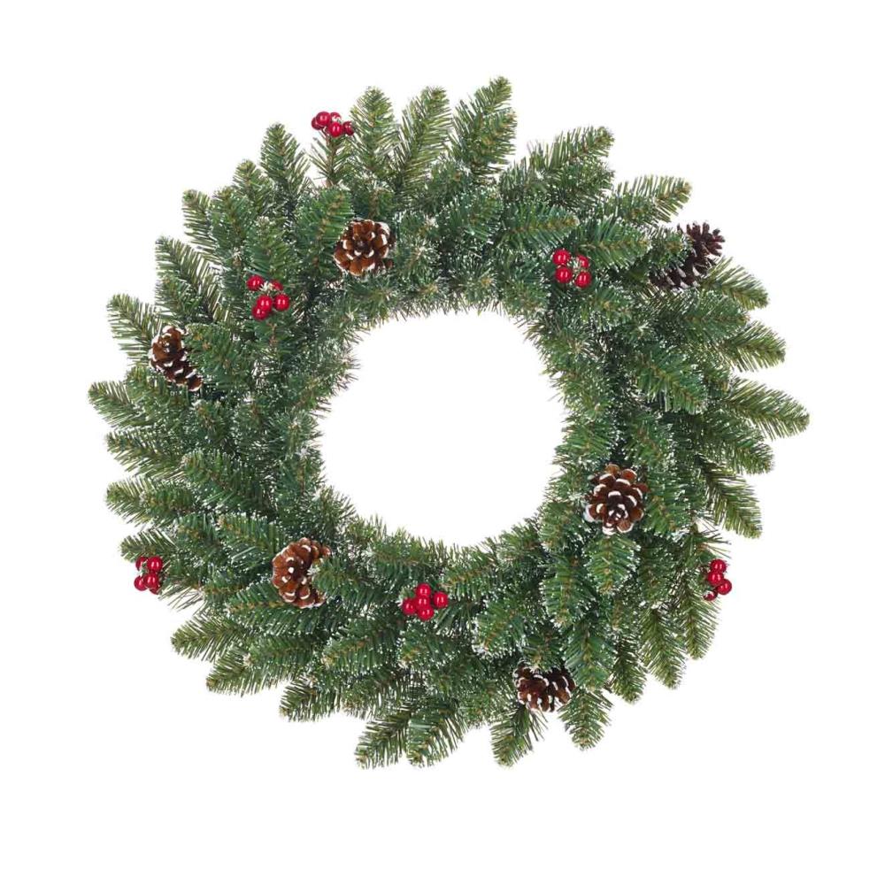 Creston Frosted kerstkrans incl. besjes en dennenappels | groen met bevroren details | 45cm