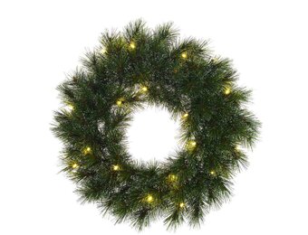 Glendon kerstkrans | groen met bevroren details & LED lampjes | 60cm