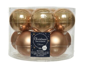 Kerstballen set 10-delig | glas | camel bruin | 6cm