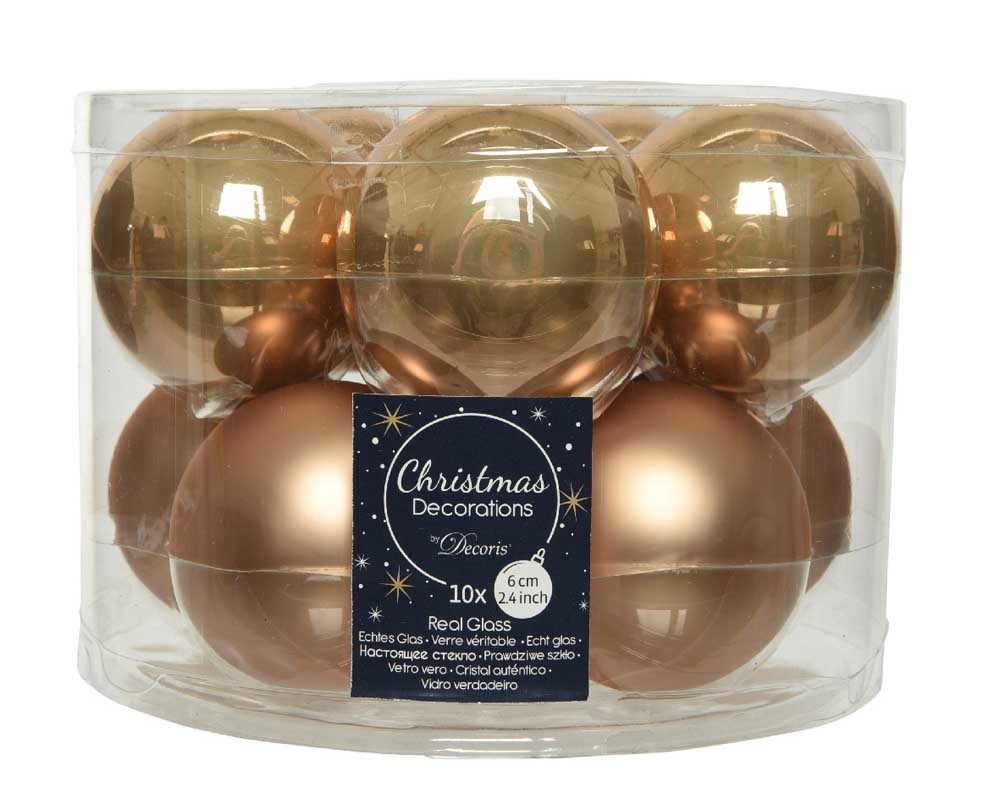 Kerstballen set 10-delig | glas | camel bruin | 6cm