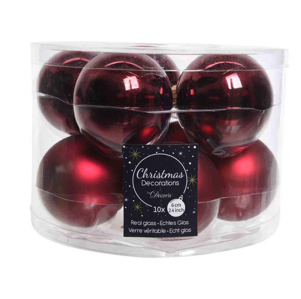 Kerstballen set 10-delig | glas | donkerrood | 6cm