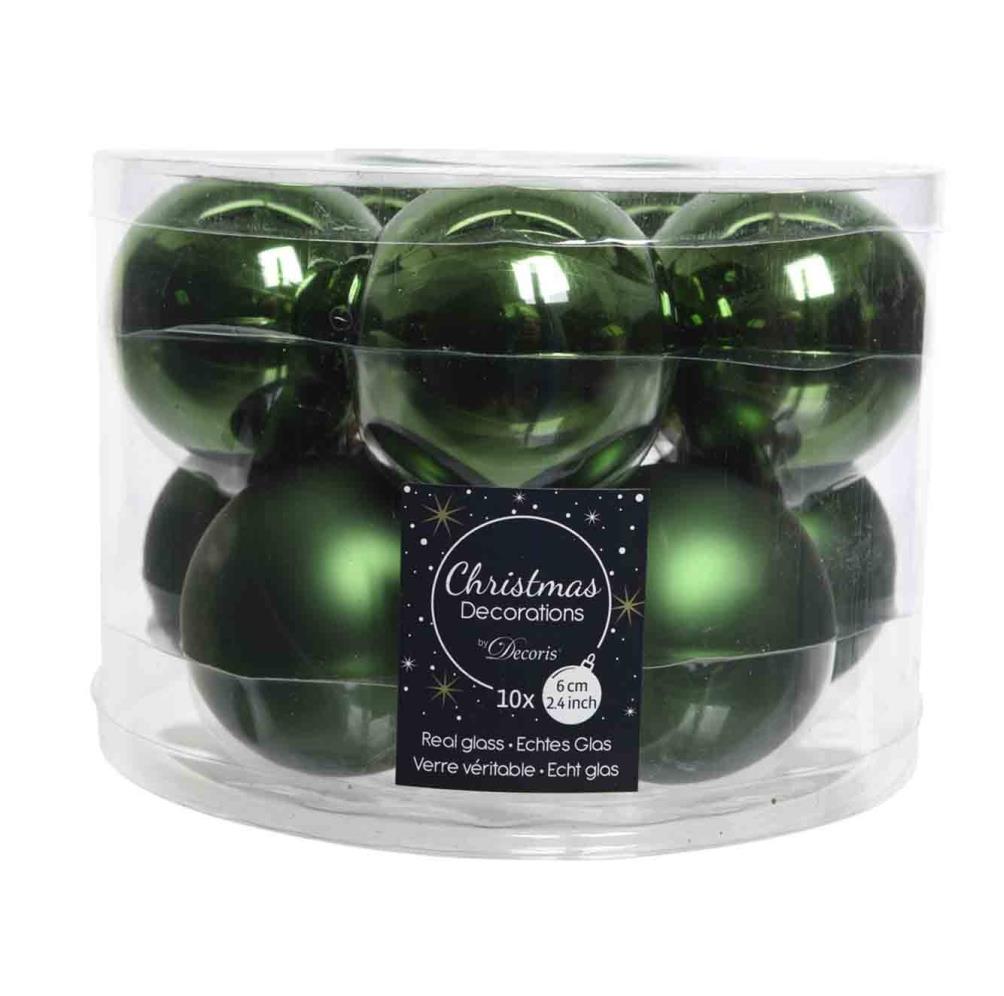 Kerstballen set 10-delig | glas | dennengroen | 6cm