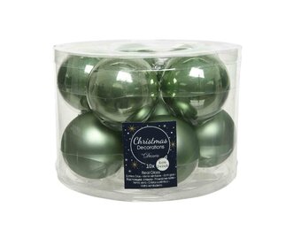 Kerstballen set 10-delig | glas | saliegroen | 6cm