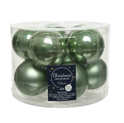 Kerstballen set 10-delig | glas | saliegroen | 6cm
