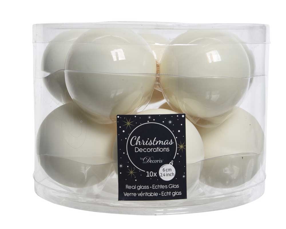 Kerstballen set 10-delig | glas | wolwit | 6cm