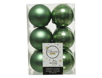 Kerstballen set 12-delig | saliegroen | kunststof/onbreekbaar | 6cm