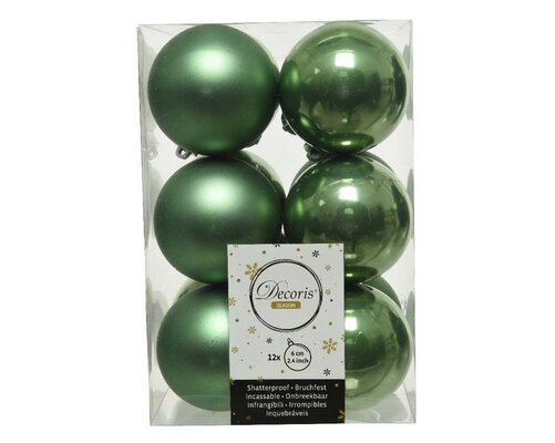 Kerstballen set 12-delig | saliegroen | kunststof/onbreekbaar | 6cm