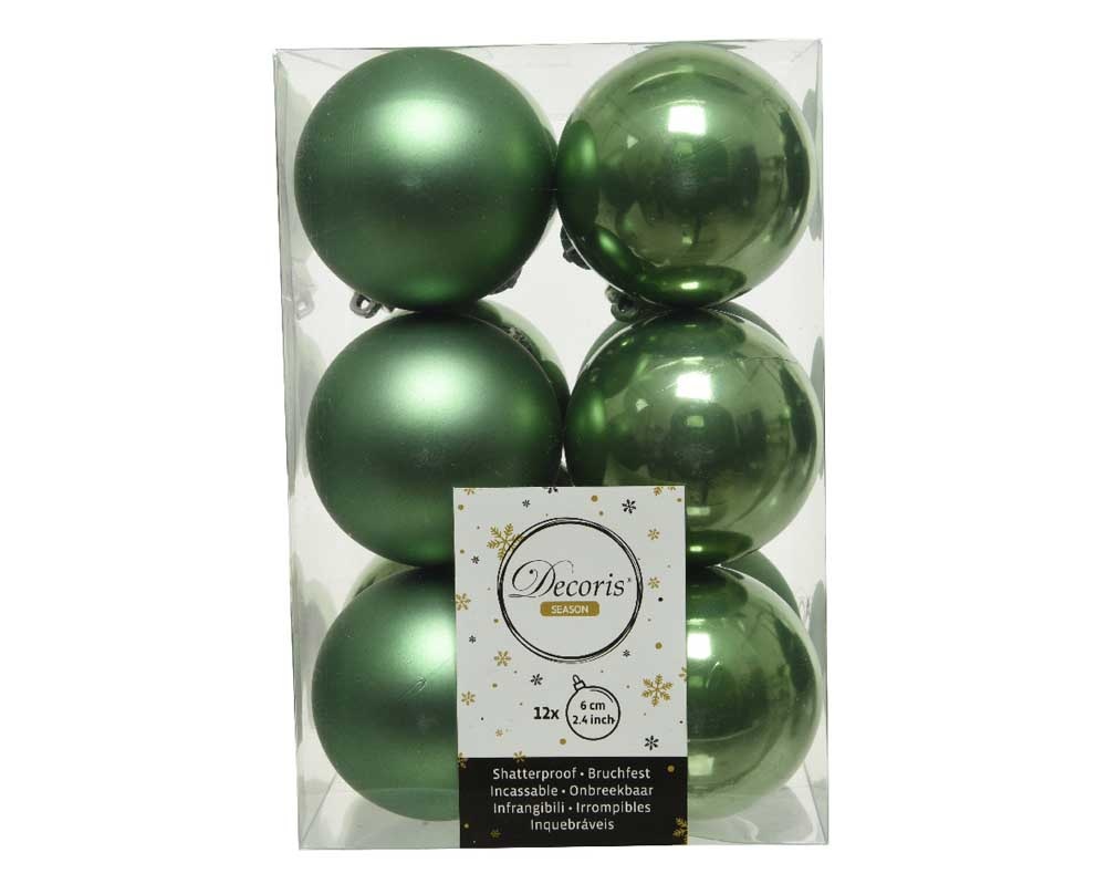 Kerstballen set 12-delig | kunststof/onbreekbaar | saliegroen | 6cm