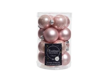 Kerstballen set 16-delig | glas | poederroze | 3,5cm