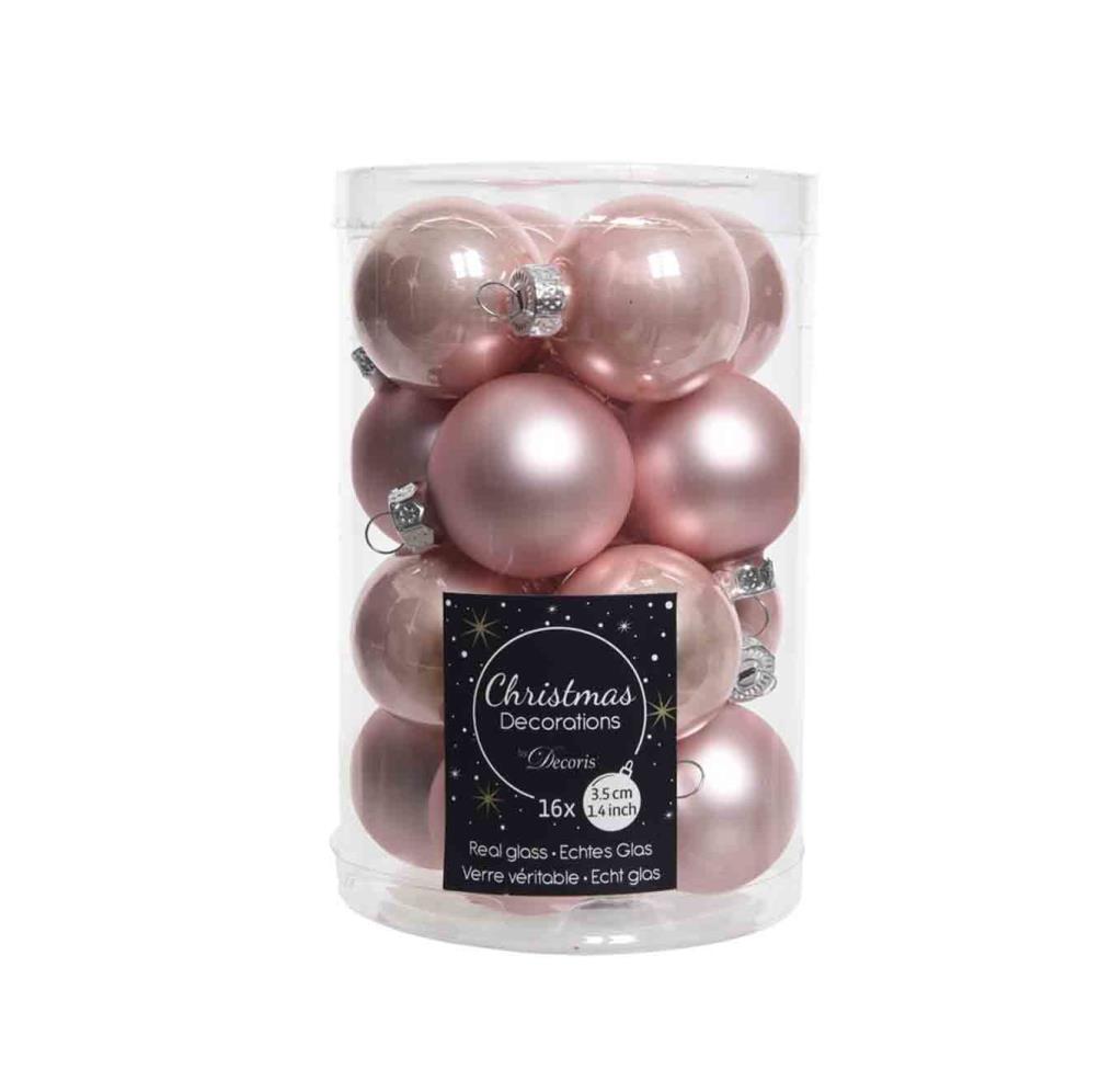 Kerstballen set 16-delig | glas | poederroze | 3,5cm