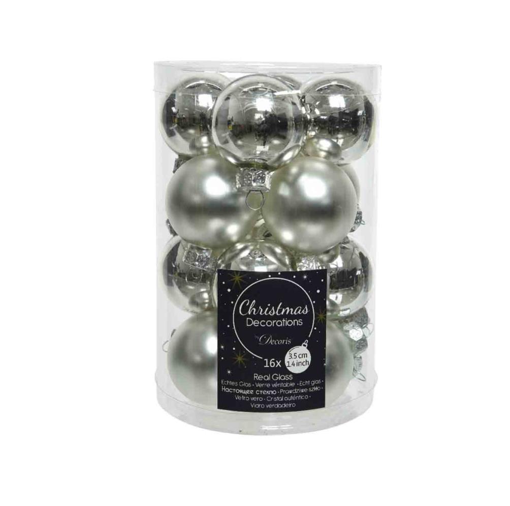 Kerstballen set 16-delig | glas | zilver | 3,5cm