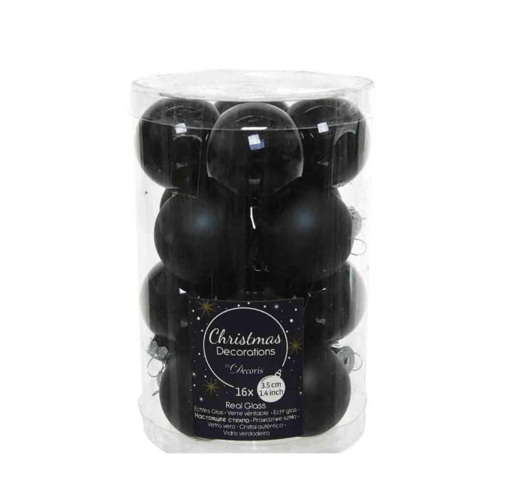 Kerstballen set 16-delig | glas | zwart | 3,5cm