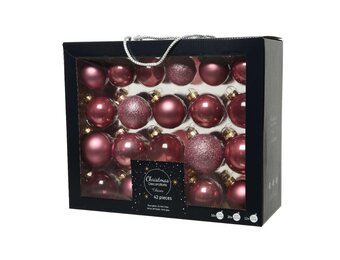 Kerstballen set 42-delig | glas | donkerroze | diverse maten