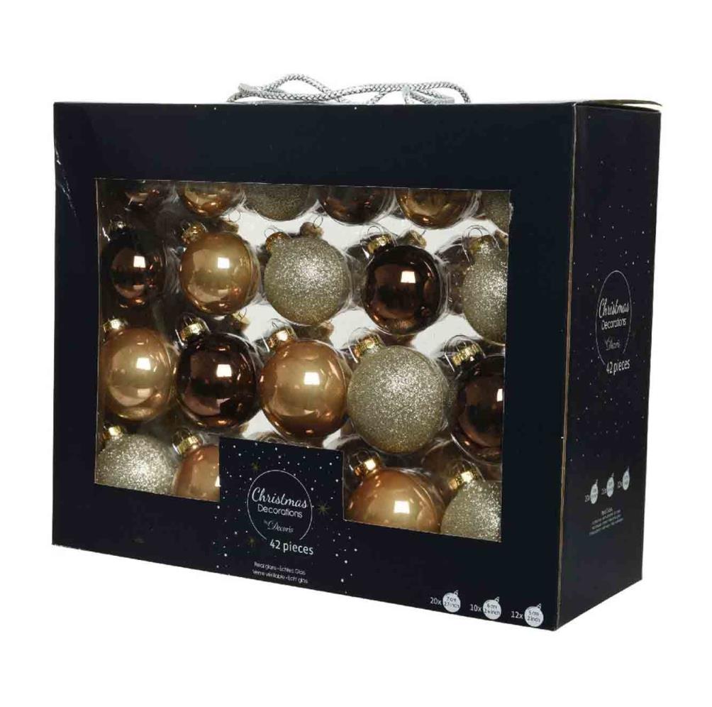 Kerstballen set 42-delig | glas | bruin/goud | diverse maten