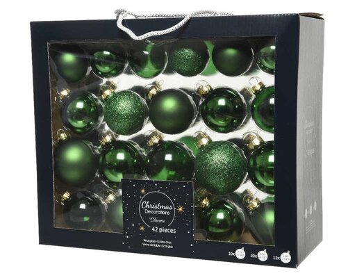 Kerstballen set 42-delig | glas | dennengroen | diverse maten