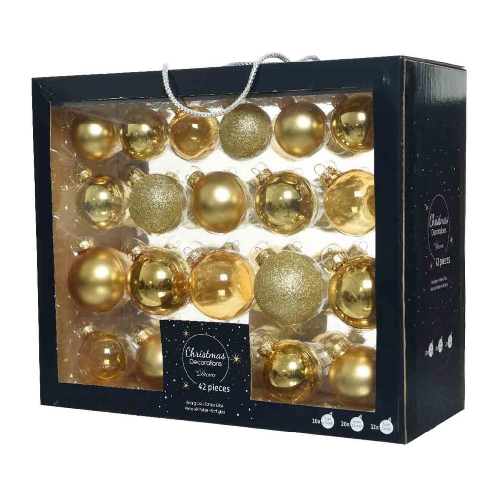 Kerstballen set 42-delig | glas | lichtgoud | diverse maten