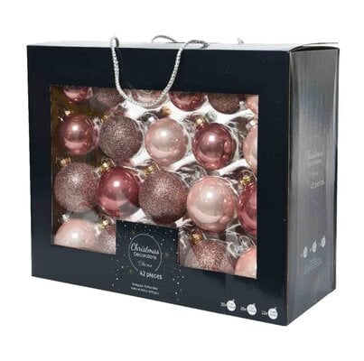 Kerstballen set 42-delig | glas | roze | diverse maten