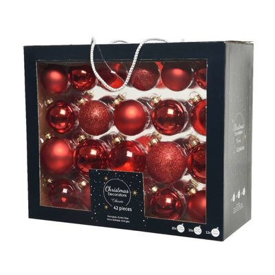 Kerstballen set 42-delig | glas | rood | diverse maten