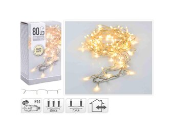 Kerstverlichting transparant snoer | 80 LED lampjes | warm wit | 6 meter