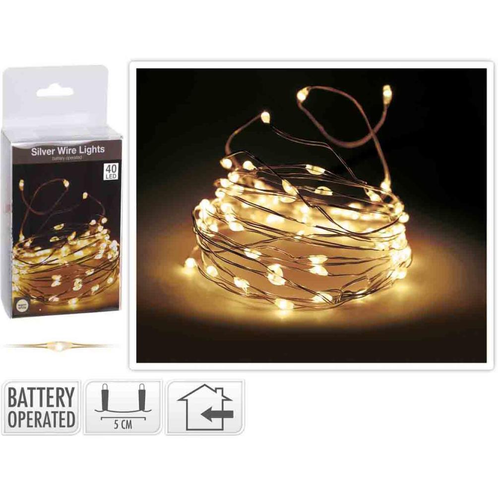 Kerstverlichting zilverdraad | 40 LED lampjes | warm wit | 2 meter