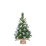 Norton frosted kerstboompje in jute zak 60xø13cm | groen met sneeuw details & LED lampjes