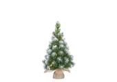 Norton frosted kerstboompje in jute zak 60xø13cm | groen met sneeuw details & LED lampjes