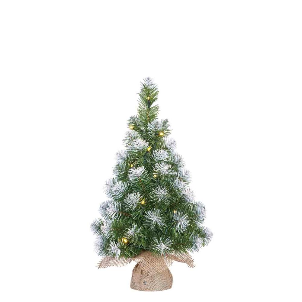 Norton frosted kerstboompje in jute zak 60xø13cm | groen met sneeuw details & LED lampjes
