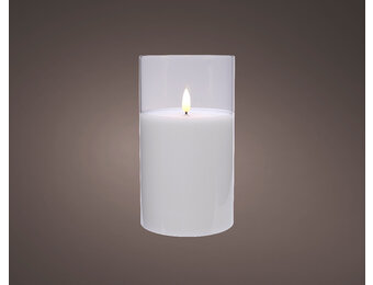 LED kaars | wax & glas | wit/warm wit | ø7,5x12,5cm