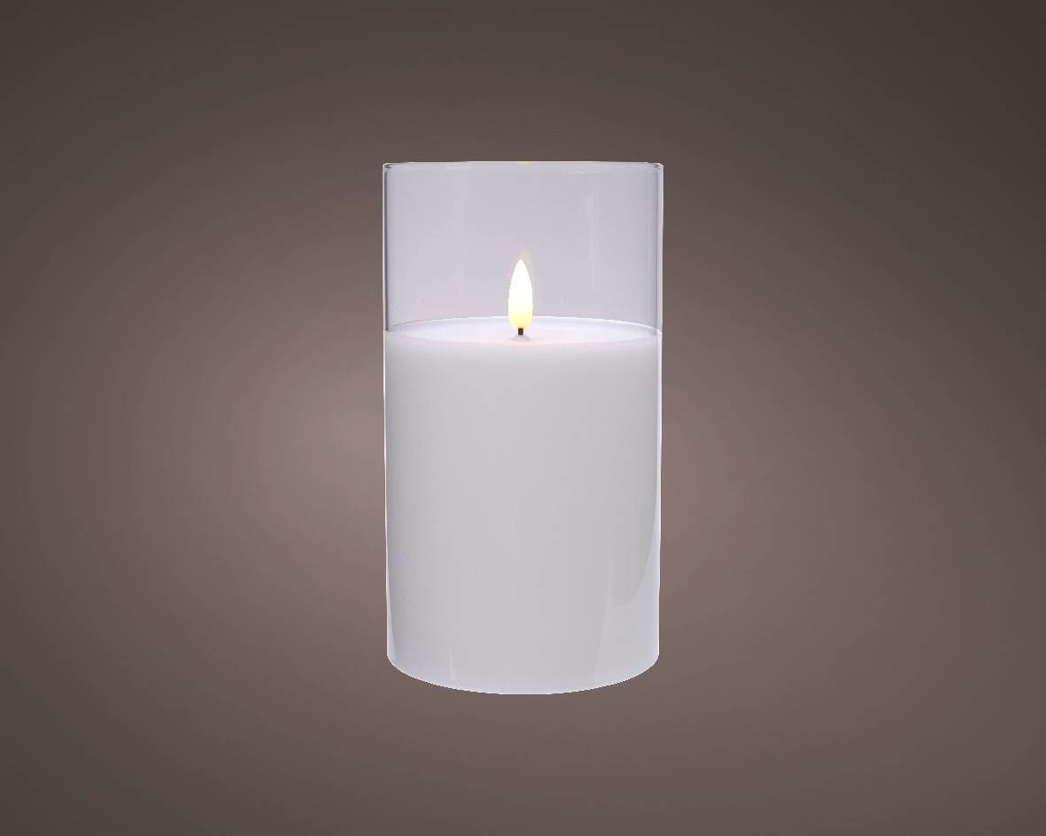 LED kaars | wax & glas | wit/warm wit | ø7,5x12,5cm