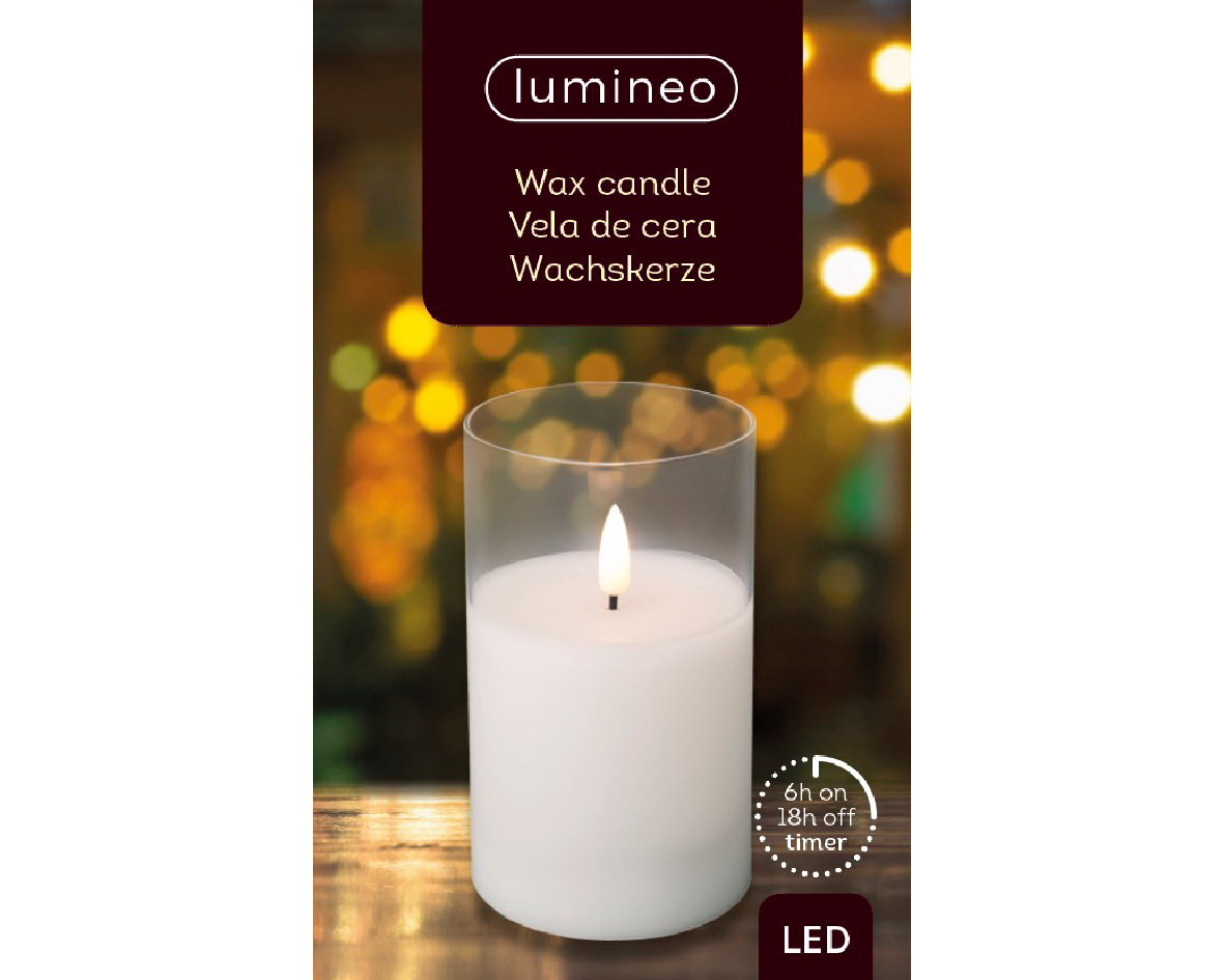 LED kaars | wax & glas | wit/warm wit | ø7,5x12,5cm