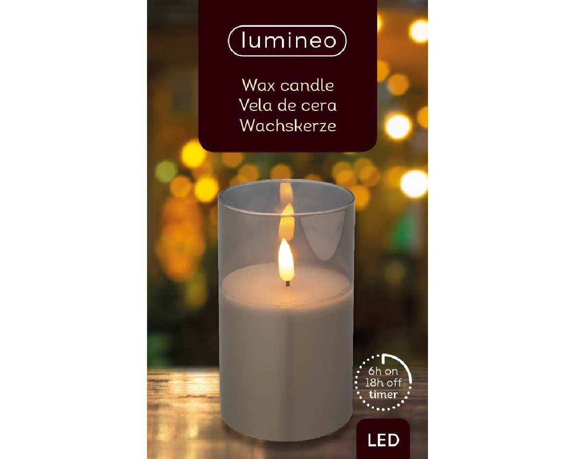 LED kaars glas H12,5cm | rookgrijs/warm wit | Ø7,5cm