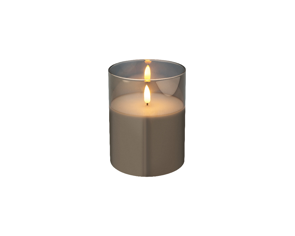 LED kaars glas H12,5cm | rookgrijs/warm wit | Ø10cm