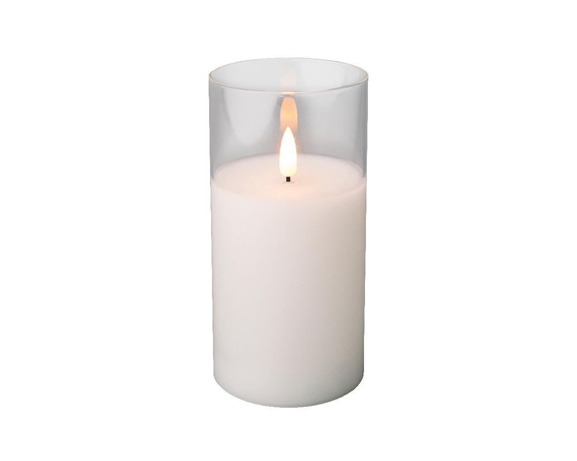 LED kaars glas H15cm | helder/warm wit Ø7,5cm