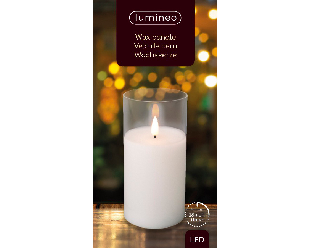 LED kaars glas H15cm | helder/warm wit Ø7,5cm