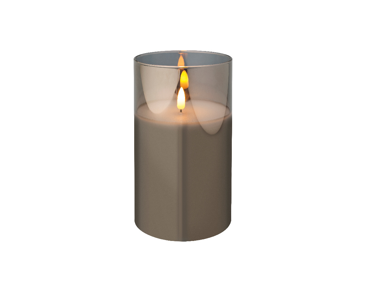 LED kaars glas 17,5cm | rookgrijs/warm wit | Ø10cm