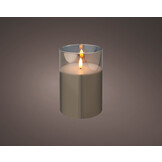 LED kaars | glas & wax | rookgrijs/warm wit | ø10x15cm