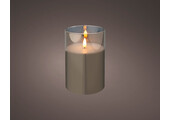 LED kaars | glas & wax | rookgrijs/warm wit | ø10x15cm