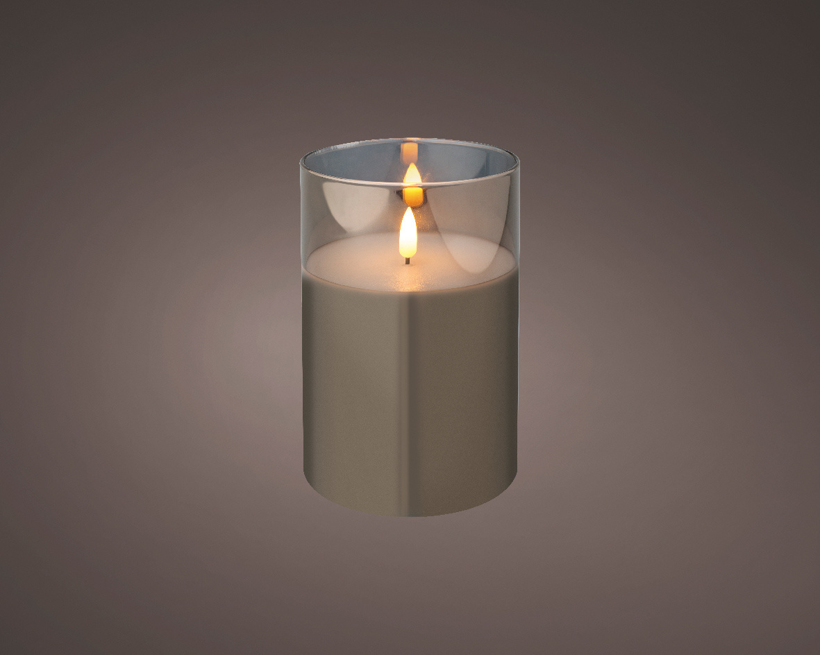 LED kaars glas H15cm | rookgrijs/warm wit | Ø10cm