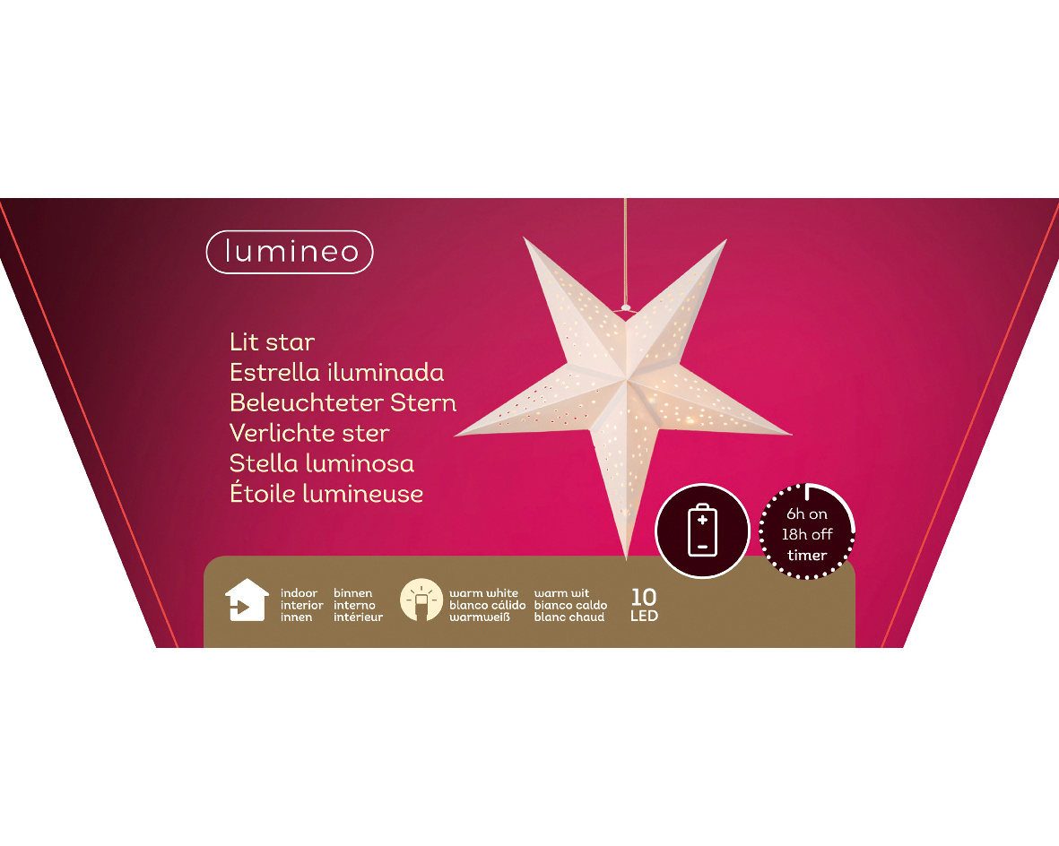Ster kersthanger | papier | wit | LED/warm wit | 40cm