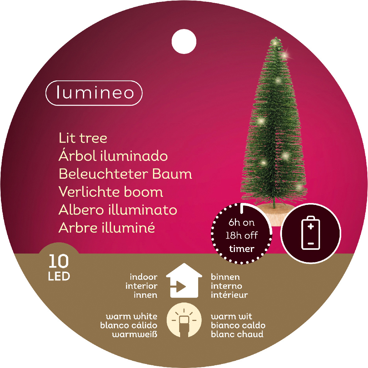 Mini kerstboom | groen | LED/warm wit | 30cm