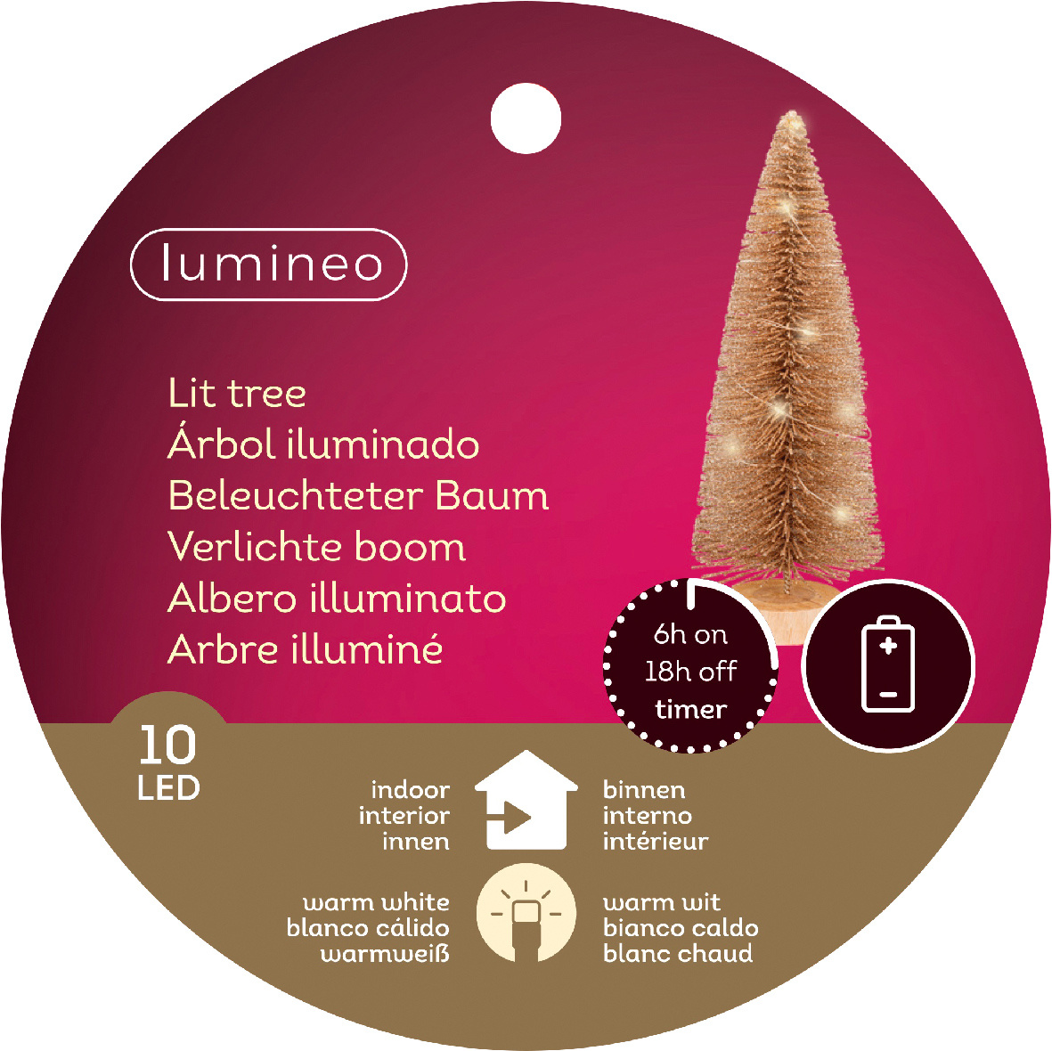 Mini kerstboom | goud | LED/warm wit | 30cm