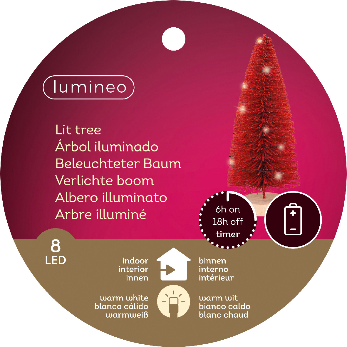 Mini kerstboom | rood | LED/warm wit | 20cm