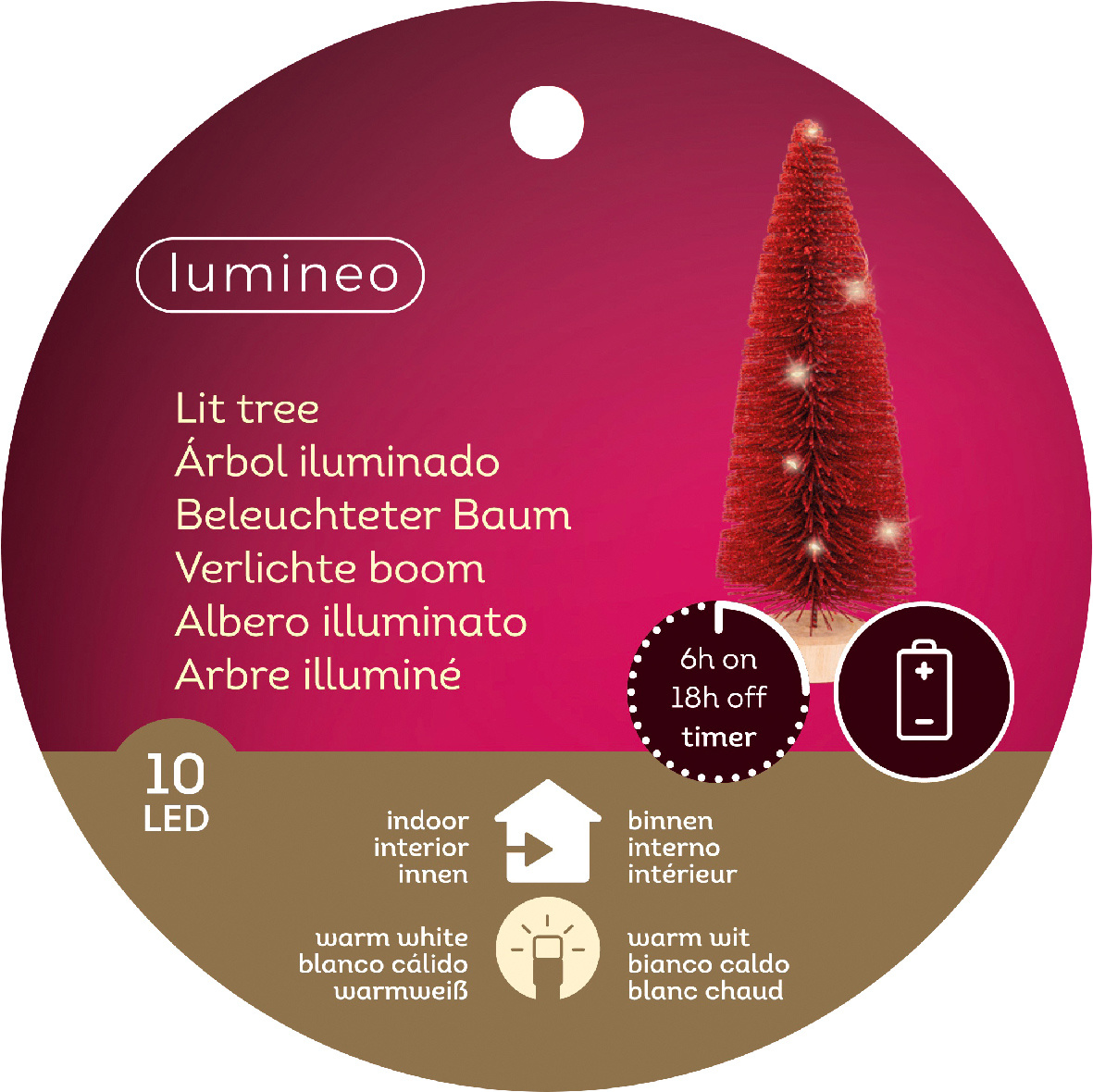 Mini kerstboom | rood | LED/warm wit | 30cm