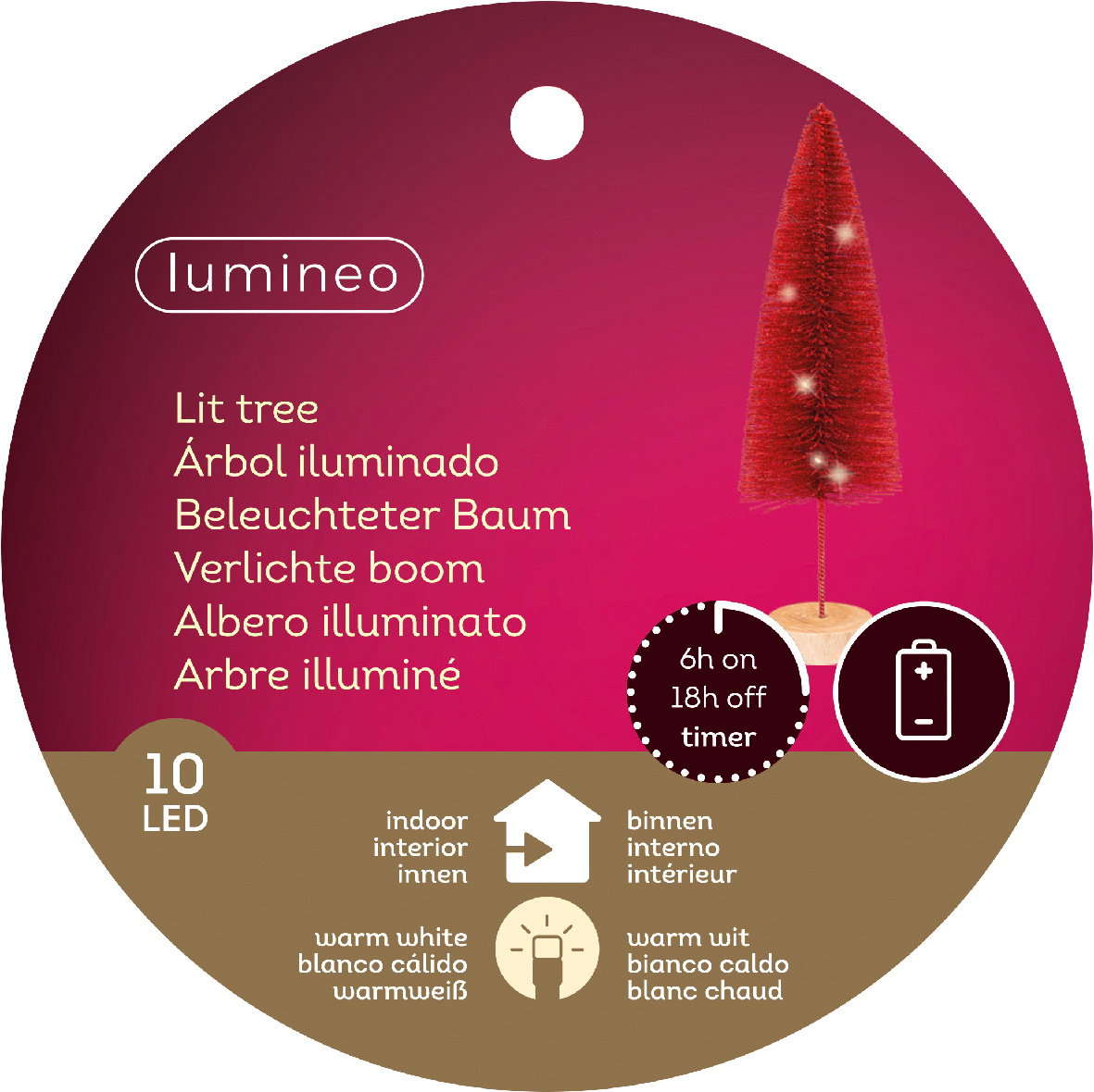 Mini kerstboom | rood | LED/warm wit | 40cm
