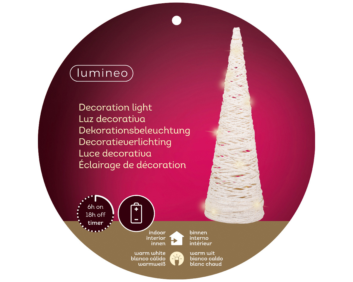 Mini kerstboom | papier | wit | LED/warm wit | 38cm