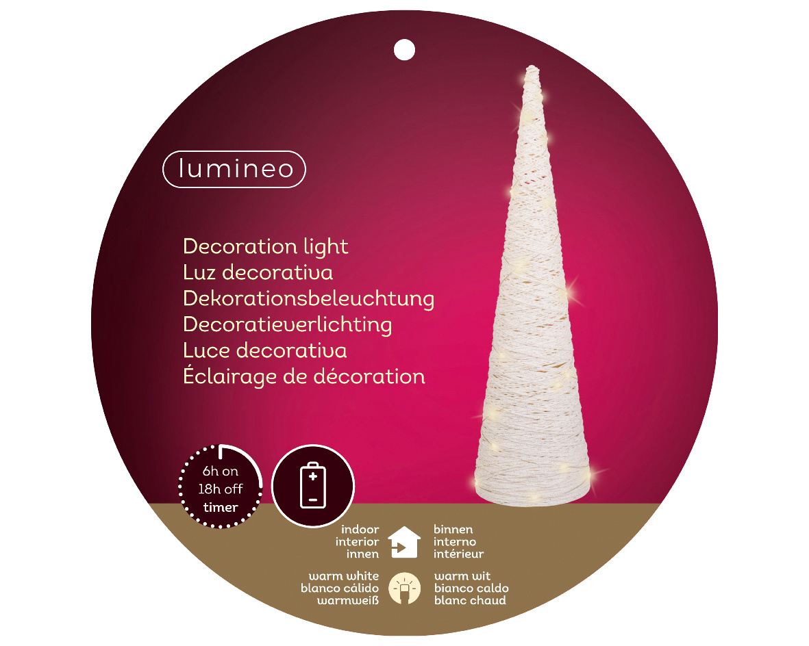 Mini kerstboom | papier | wit | LED/warm wit | 58cm