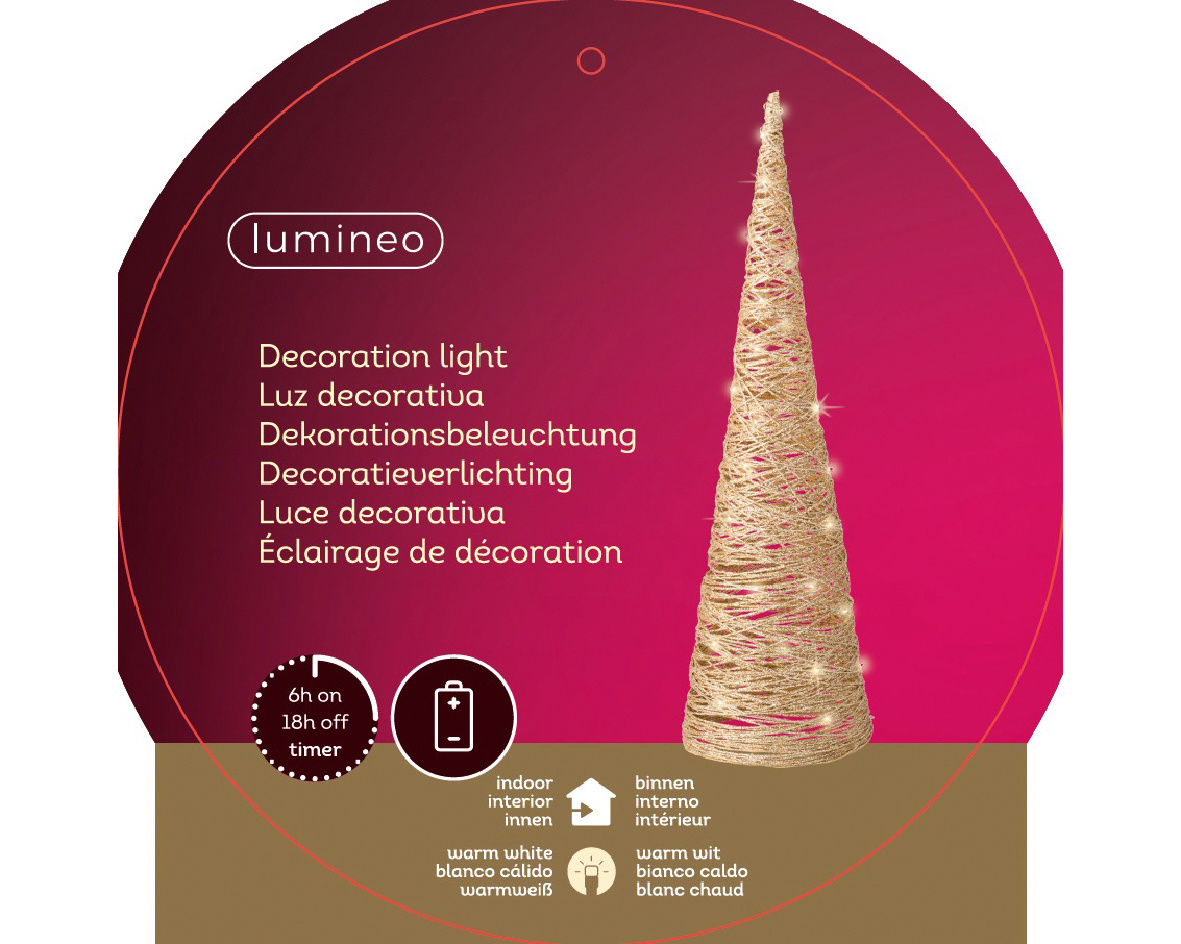 Mini kerstboom | papier | goud | LED/warm wit | 58cm