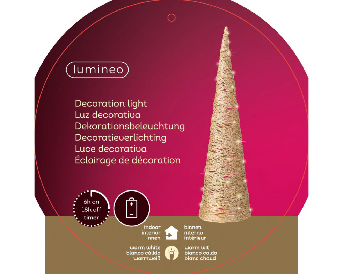 Mini kerstboom | papier | goud | LED/warm wit | 78cm