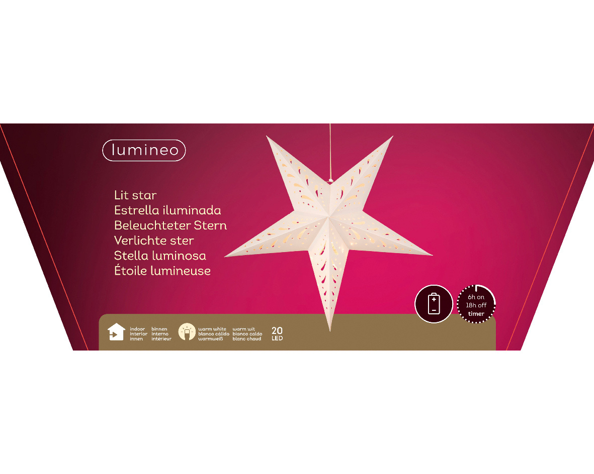 Ster kersthanger | papier | wit | LED/warm wit | 60cm